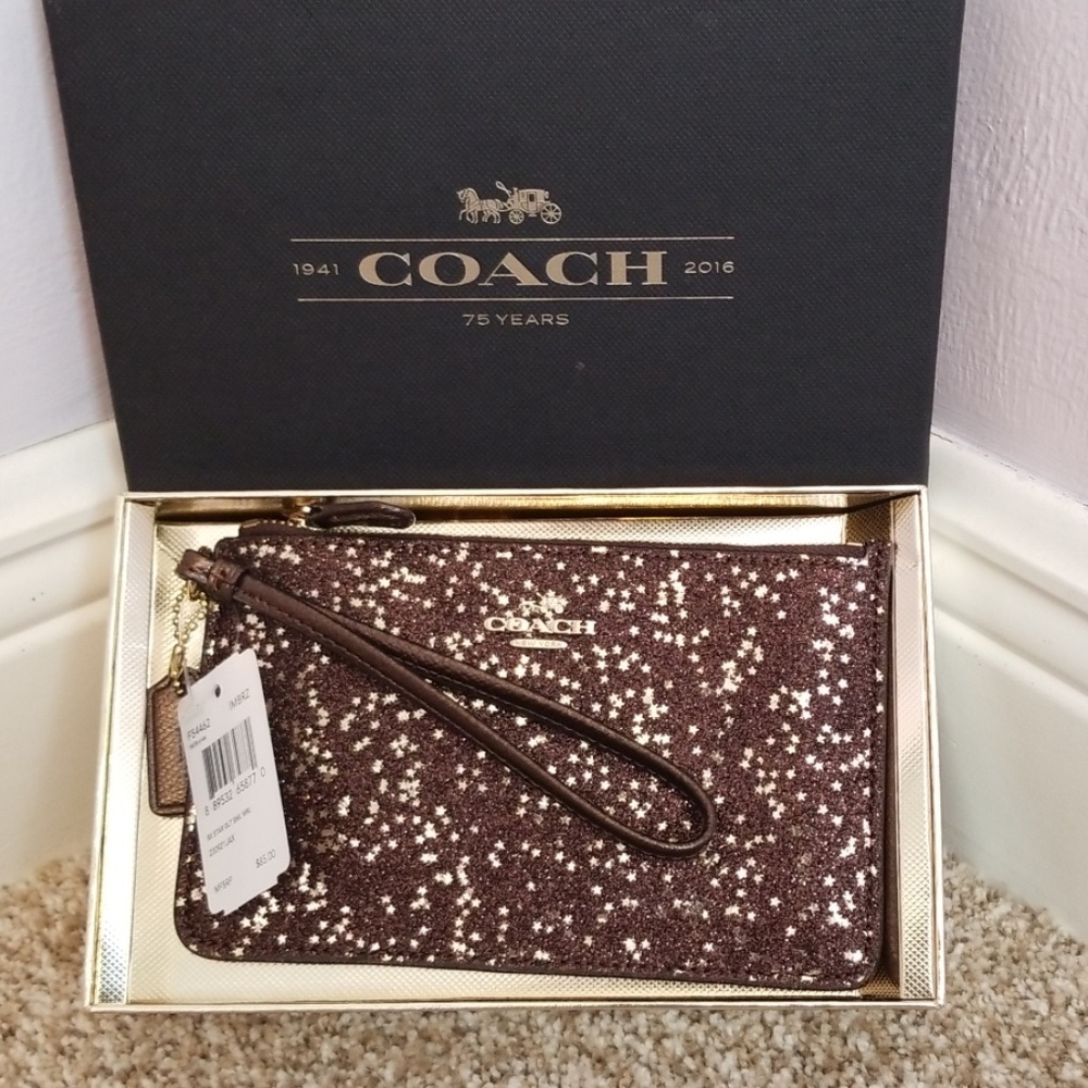 Coach Brown Glitter & Gold Star Sparkle Wristlet